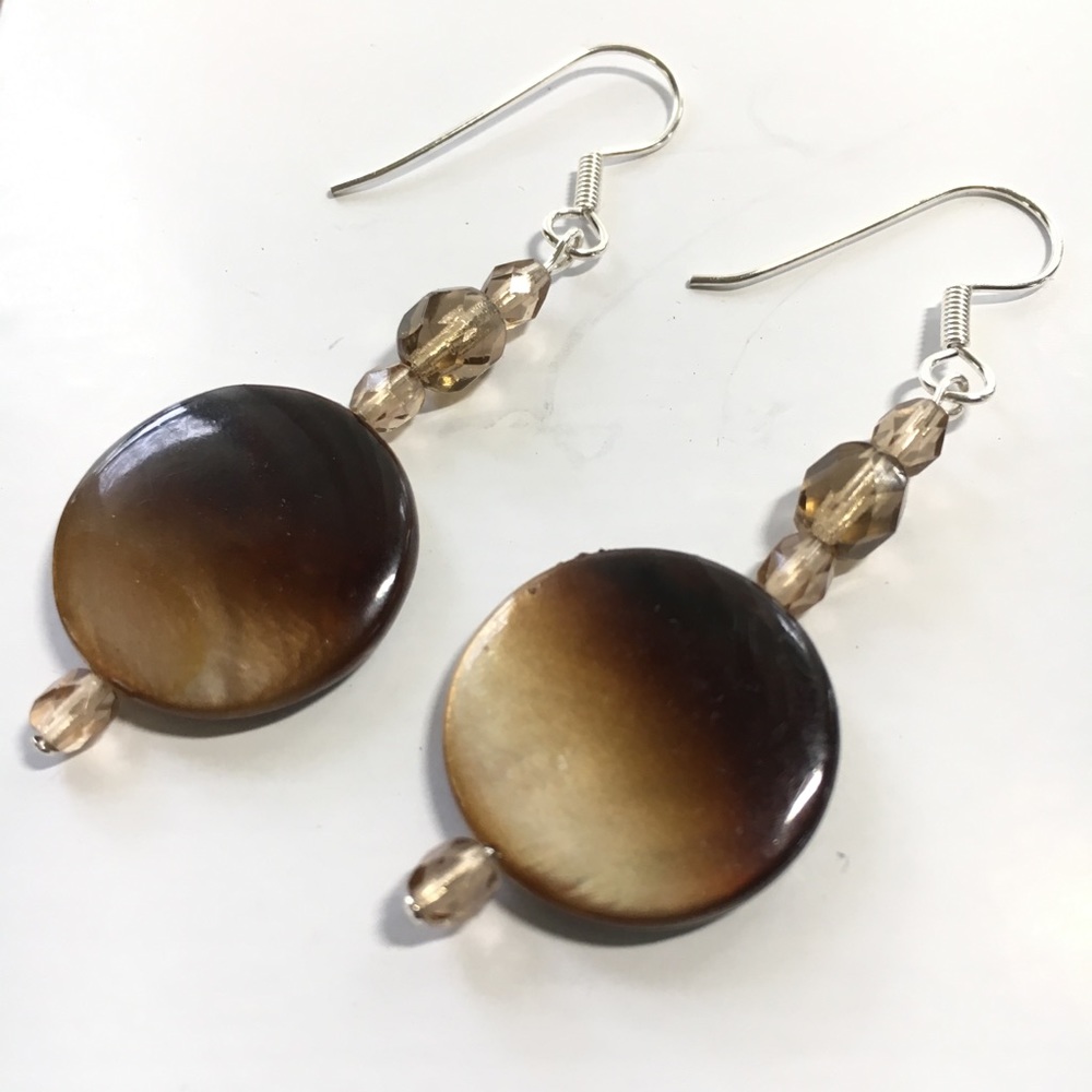 STERLING Smokey topaz and mother of pearl earrings